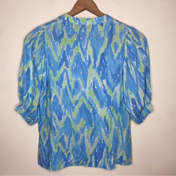 La Mer Luxe Size XS Blue And Green Printed Blouse In Excellent Condition - Picture 4 of 5